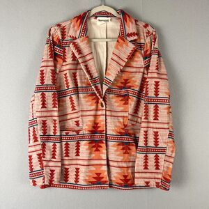 Savanna Jane Corduroy Blazer Jacket Womens Large Orange Aztec Tribal Southwest